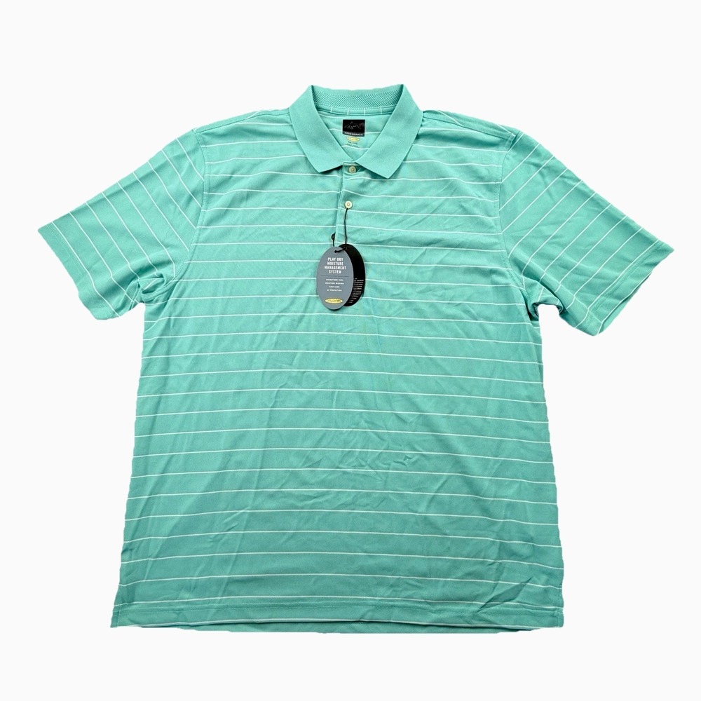 Greg Norman Play Dry Polo Shirt Men XXL Aqua Stripe Golf NWT
